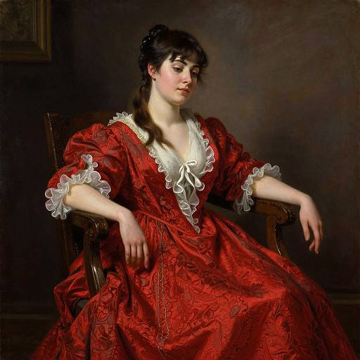 Elegant Woman in Red Gown Oil Painting