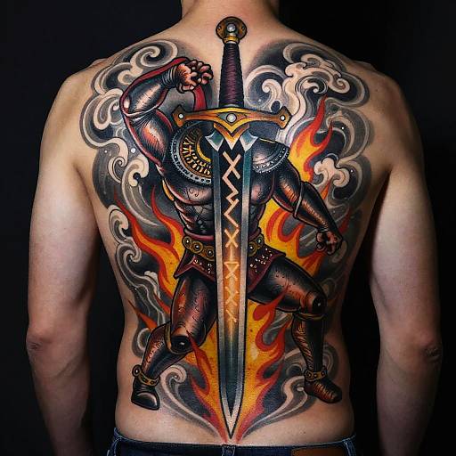 Medieval Sword Back Tattoo Design