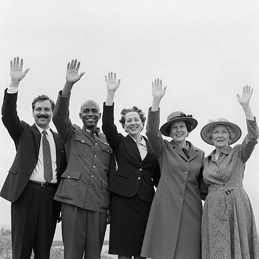 Joyful Group Portrait in Black and White