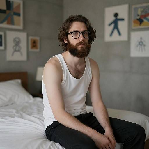 Bearded Man on Disheveled Bed