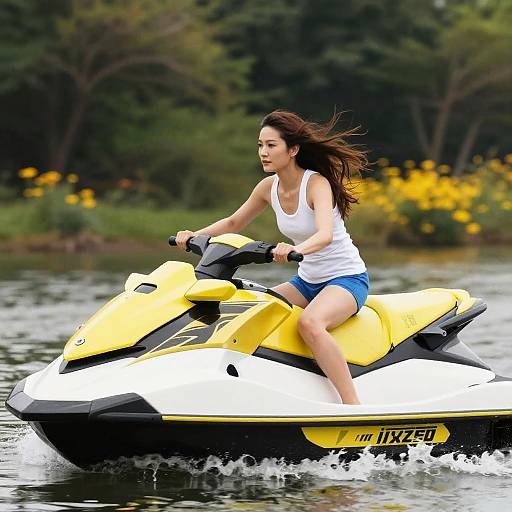 Woman Riding Yellow Jet Ski