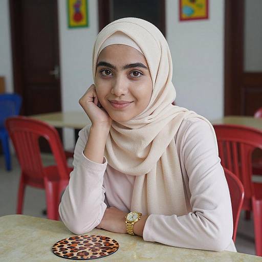 Soft Smile Woman in Beige Hijab