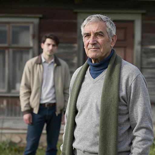 Sunlit Portrait by Weathered Wooden House