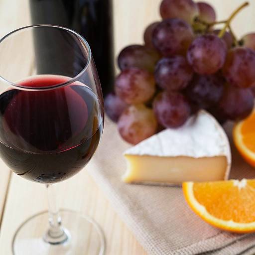 Close-Up of Red Wine and Snacks