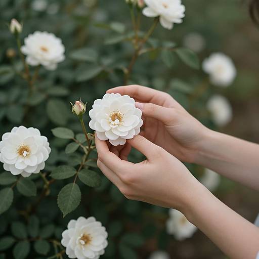 Woman Plucking Roses in Nature