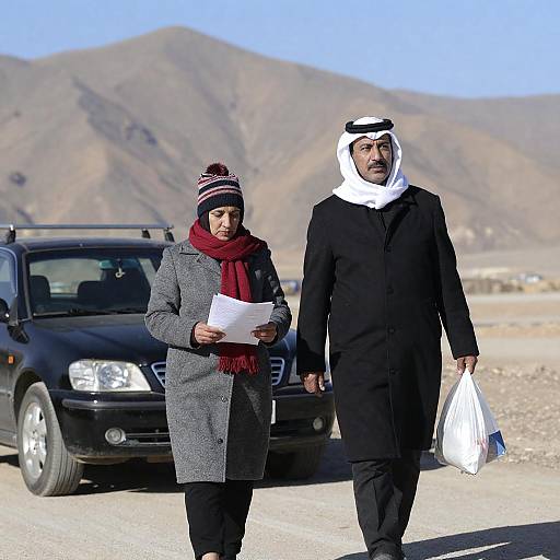 Middle Eastern Adults Walking in Mountain Desert