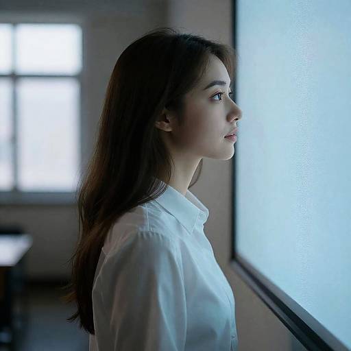Young Woman in Dimly Lit Room