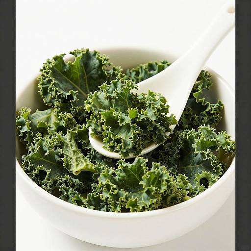 Close-Up of Fresh Kale in White Bowl