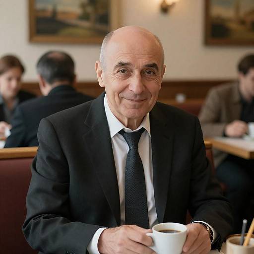 Middle-Aged Man Dining in a Restaurant