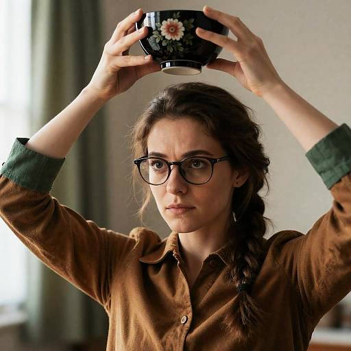 Intense Woman with Bowl in Soft Light