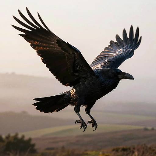 Regal Black Raven Soaring at Dawn