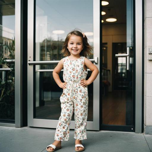 Smiling Toddler Girl in Floral Jumpsuit
