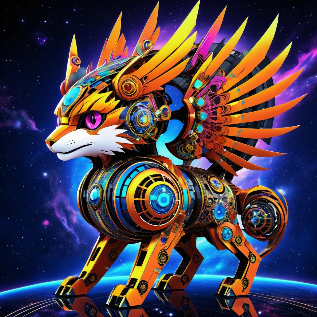 Vivid Futuristic Phoenix Droid Cat Art