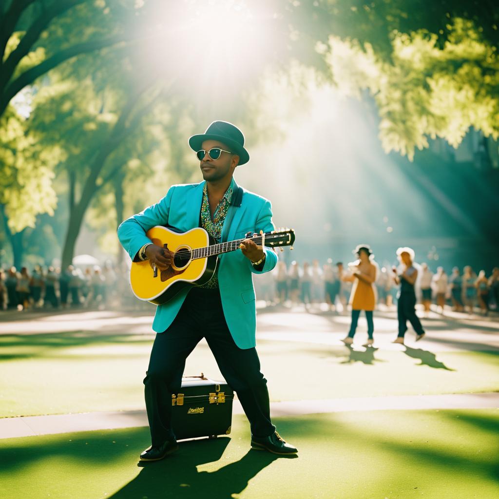 Cinematic Street Performer in Vibrant Park