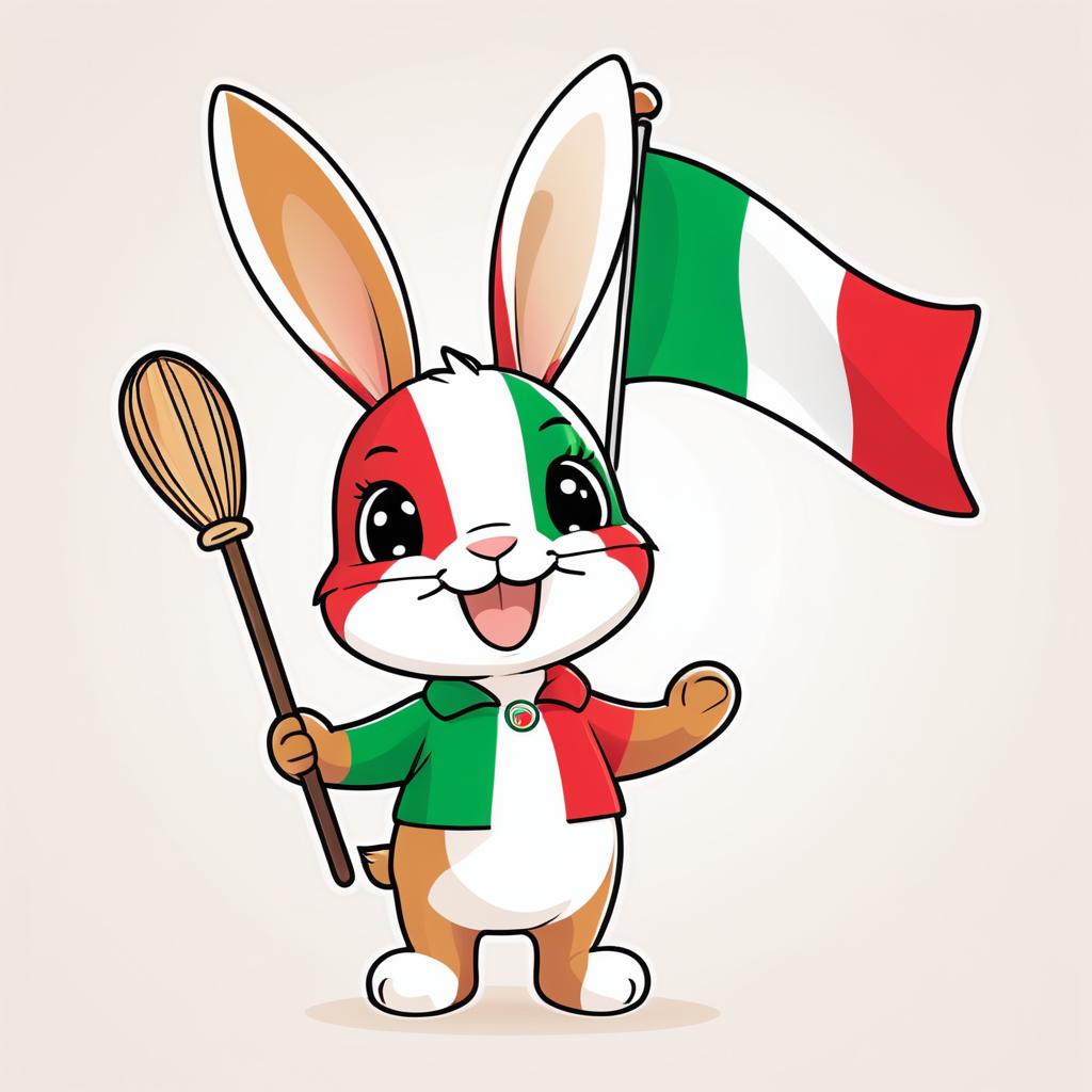 Energetic Bunny with Italy Flag Illustration