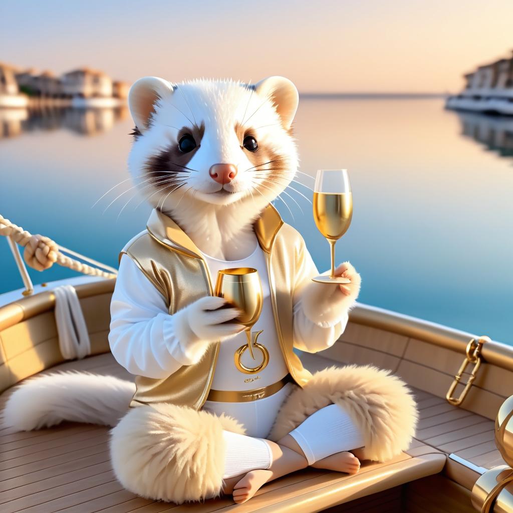 Serene Ferret Practicing Yoga on Boat