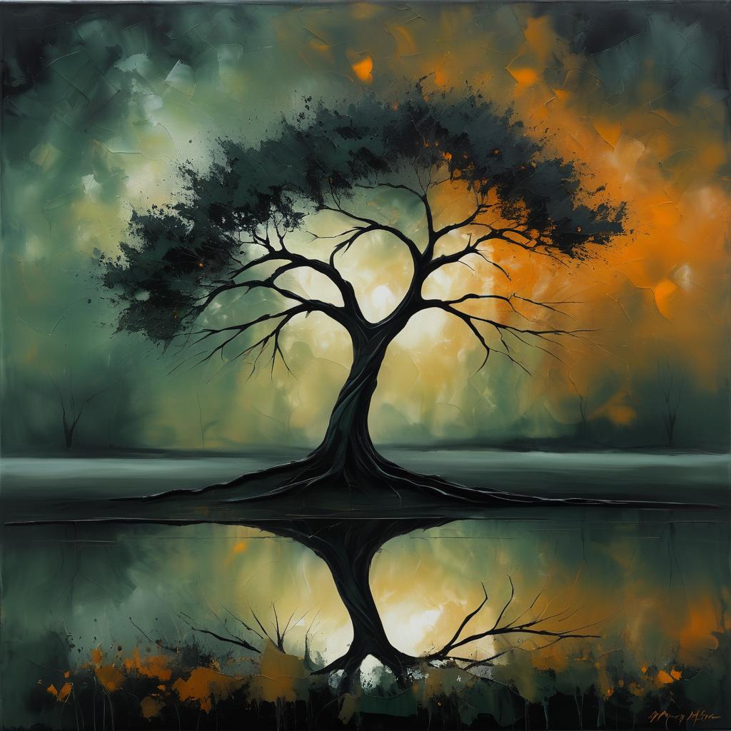 Serene Surrealism: Solitary Tree Scene