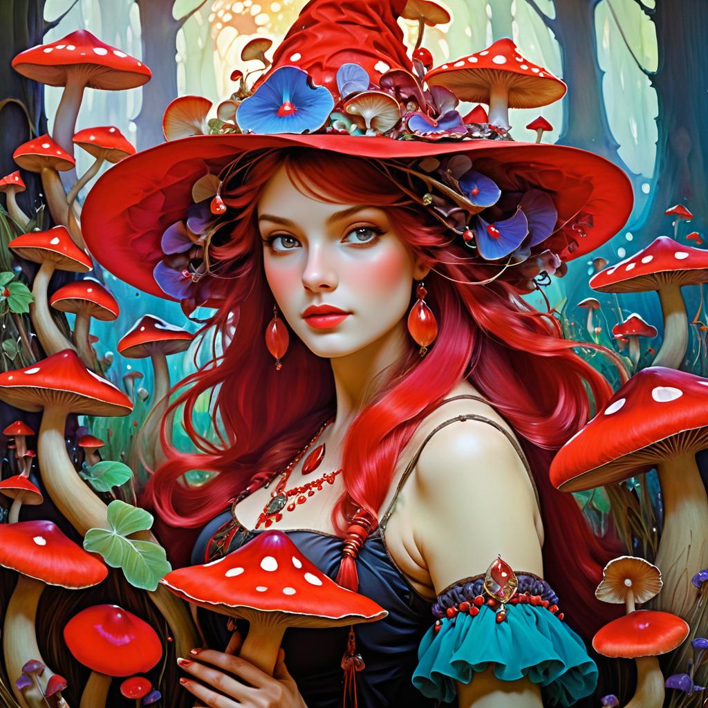 Whimsical Witch in Mushroom Wonderland