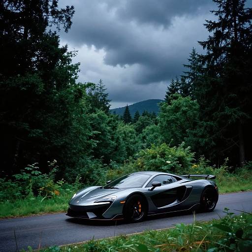 Vivid Stormy Forest and Sports Car