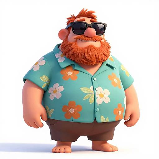 Cartoon Fat Dad in Hawaiian Shirt