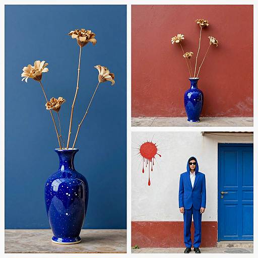 Three-Panel Art Composition with Vases