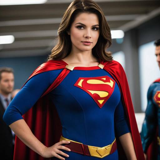 Woman in Supergirl Costume with Red Cape