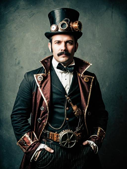 Man in Steampunk Costume with Top Hat