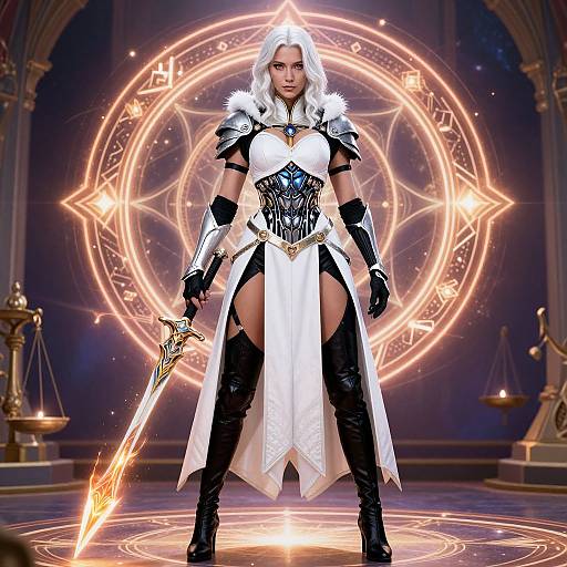 Elegant Platinum-Haired Fantasy Warrior