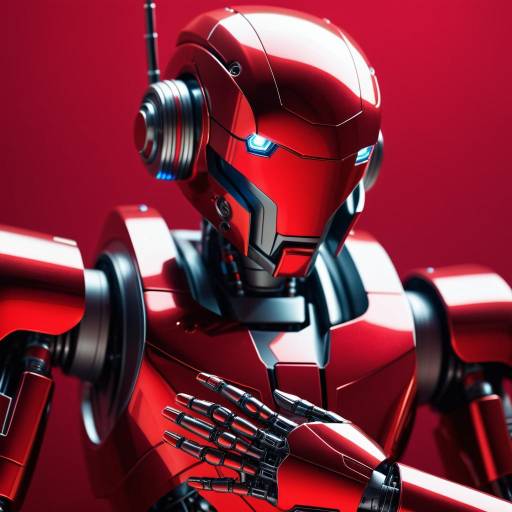 Futuristic Robot with Toolbox on Red Futuristic Robot with Toolbox on Red