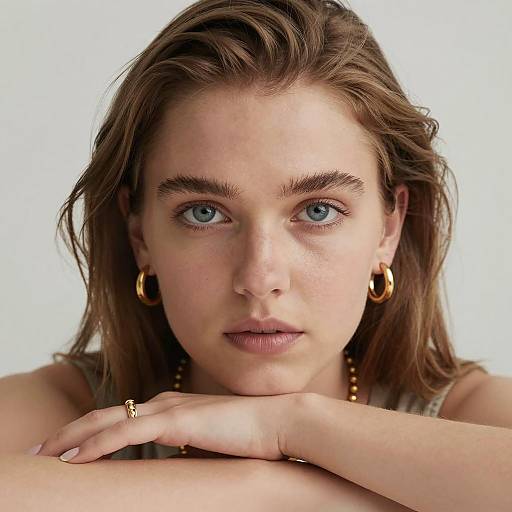 Serious Young Woman Portrait Close-Up