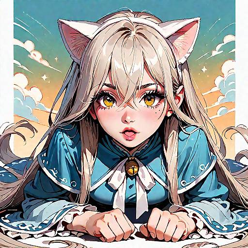 Girl in Cat Ears and Frilled Dress