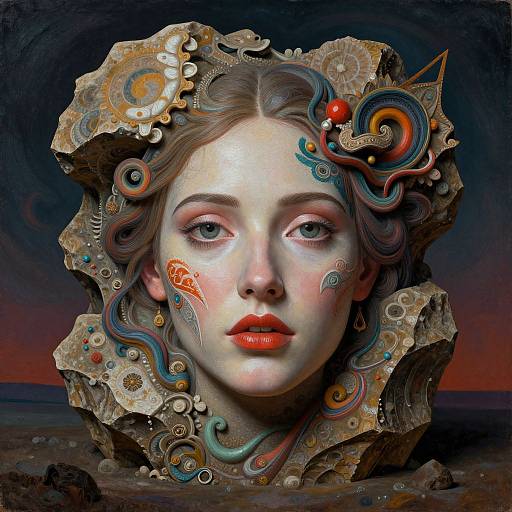 Surreal Woman Emerging from Rocks