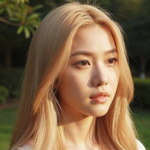 Close-Up Asian Blonde Portrait in Garden