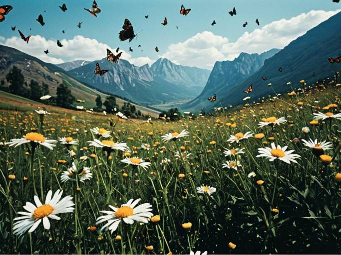 Serene Butterfly Landscape Wallpaper Design