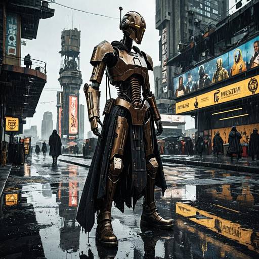 Gritty Steam-Powered Battle Droid in Dystopia
