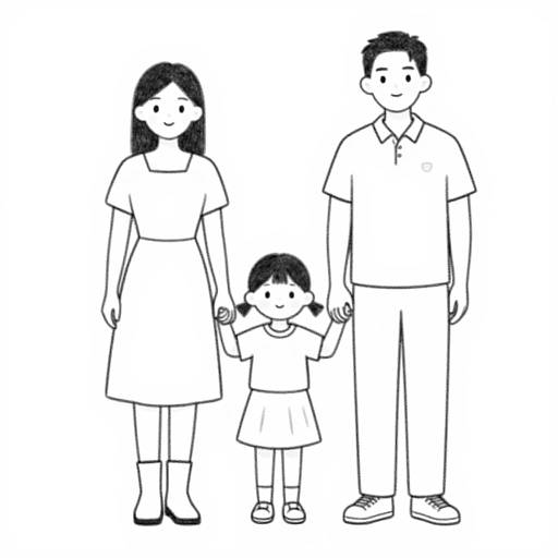 Simple Line Drawing of Family