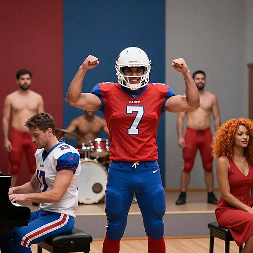 Dynamic Team Moment in Colorful Room