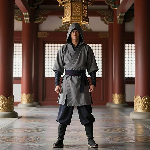 Photorealistic Male Ninja in Grand Hall
