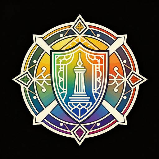 Intricate Art Deco Rainbow Shield Logo