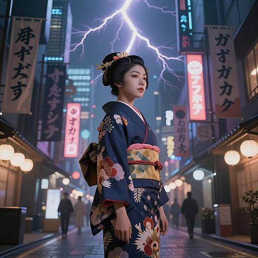 Stunning Cyberpunk Geisha Night Scene
