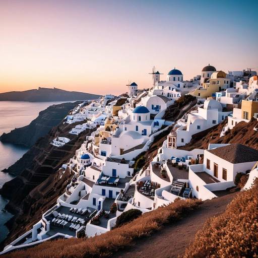Santorini Sunrise Over White Buildings