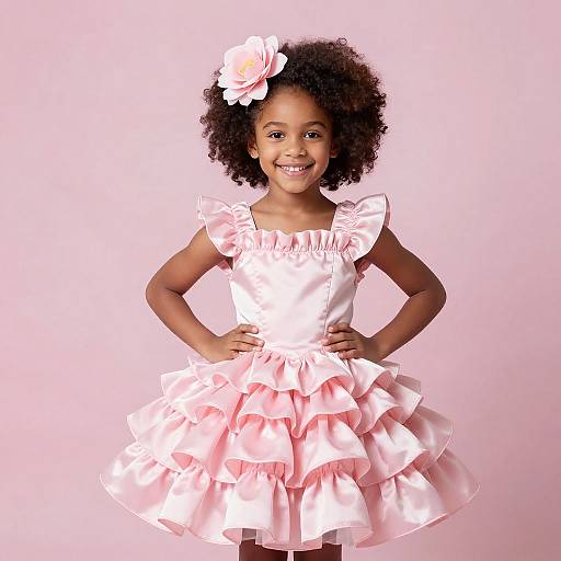 Happy Girl in Pink Ruffled Dress