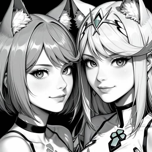 Monochrome Girls with Cat Ears