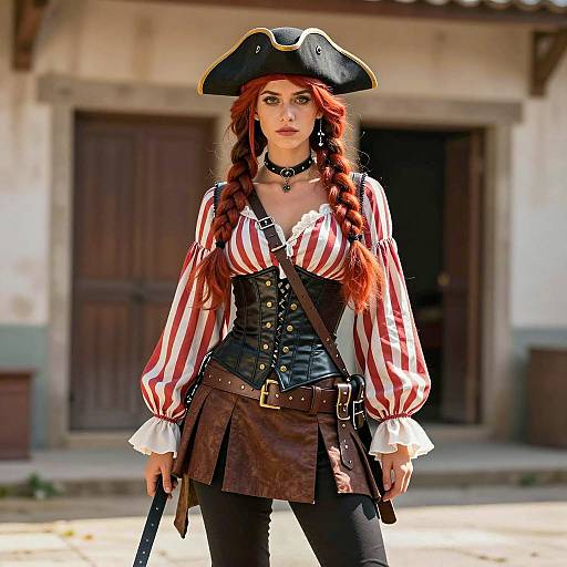 Young Woman in Pirate Costume Outdoors