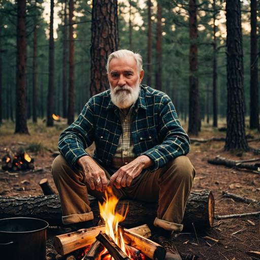 Elderly Man by Campfire at Twilight Elderly Man by Campfire at Twilight