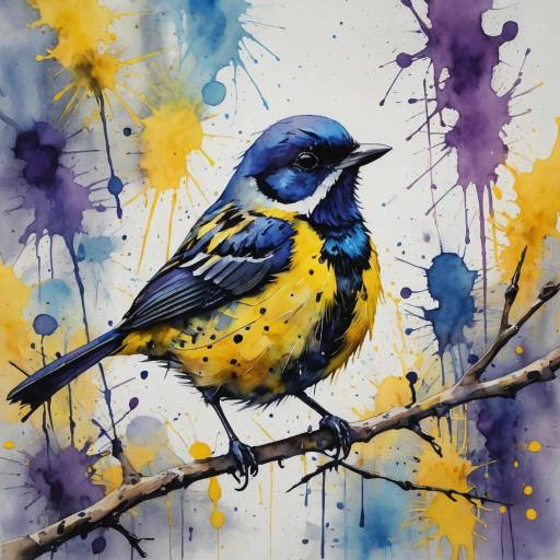 Vibrant Watercolor Bird on Branch