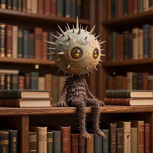 Whimsical Spiky Head Library Guardian