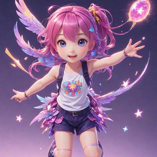 Cheerful Anime Sprite with Colorful Hair
