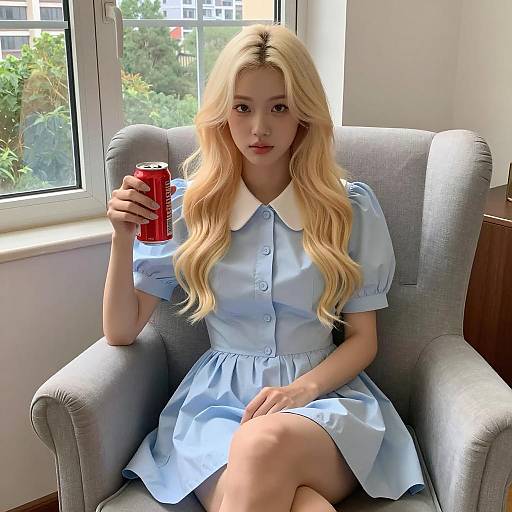 Young Woman in Light Blue Dress Portrait