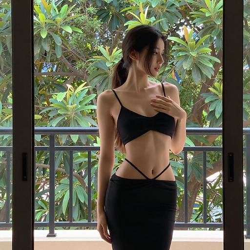 Slender Woman on Sunny Balcony